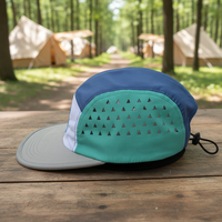 Casquette de course personnalisée perforée à cinq panneaux avec découpe laser triangulaire, casquette de camping en nylon à cordon de serrage pour coureurs