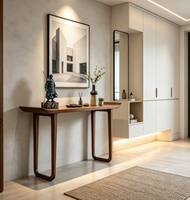 Nouvelle console rectangulaire étroite et longue en bois massif de style chinois, à fixer au mur, pour entrée et présentation en hôtel