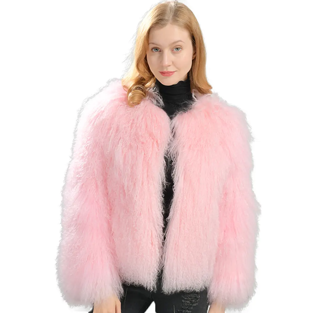 Winter Warm High Fashion Warm Fluffy Custom Color Real Mongolian Lamb Fur Coat Women
