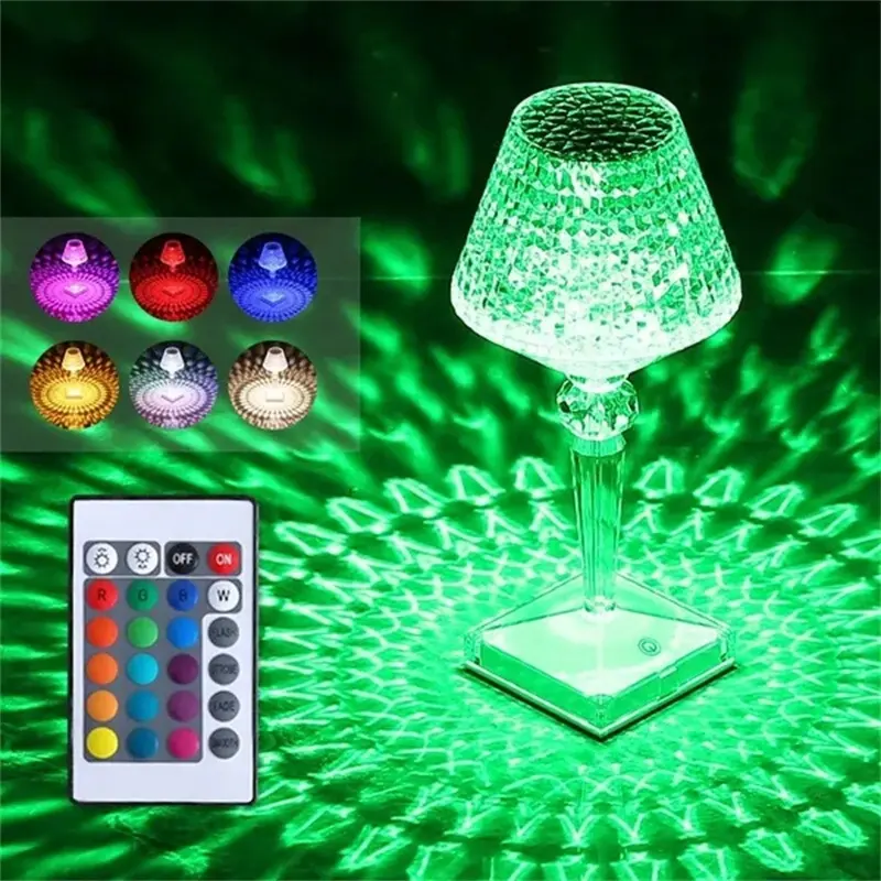 USB Acrylic Diamonds Crystal Table Lamp LED Creative Transparent Prism Night light Touch Control For Bedroom Restaurant Decor U