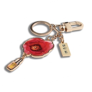 Festival Gift Rose Design Gold Plated Customize Logo Sand Bottom Keychain - Product Image 3