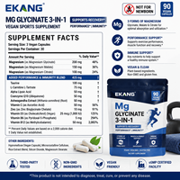 EKANG OEM/ODM Vente en gros de Mg Glycinate en vrac, 90 Comprimés, Sans OGM, Sans Gluten, Soutien Immunitaire, Complément Alimentaire Sportif pour Adultes 3-en-1