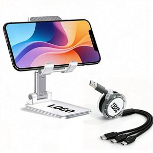 Promotion Business Electronic Gift Set Custom Logo Printed Phone <b>Tablet</b> Stand Custom 3 in 1 Phone Charging Cable & Phone <b>Holder</b> - Product Image 1
