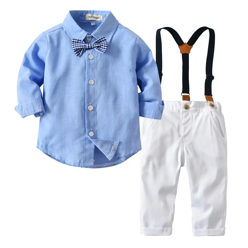 Kleinkind Gentleman Anzug Kinder Blaues Hemd Overalls Krawatten anzug Jungen Formelle Party Hochzeit Tragen Kinder Kleidung