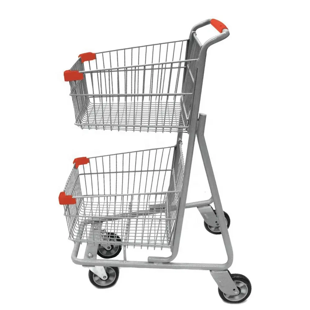 Supermarché — chariot <span class=keywords><strong>d</strong></span>'<span class=keywords><strong>épicerie</strong></span> à Double <span class=keywords><strong>panier</strong></span>, avec 4 roues