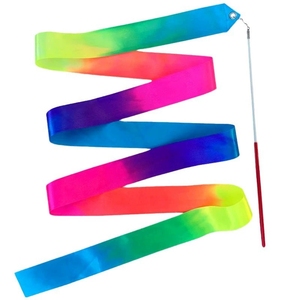 Cinta de satén de arcoíris con mango para danza y gimnasia, degradado multicolor, al por mayor, para escenario y espectáculos - Product Image 2