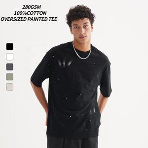 T-shirt Streetwear 280 Gsm en coton T-shirt surdimensionné à col rond pour hommes - Product Image 1