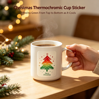 Pegatina termocrómica para taza con diseño de árbol de Navidad que cambia de color, pegatina impermeable para decoración navideña, regalo de Navidad, pegatina personalizada