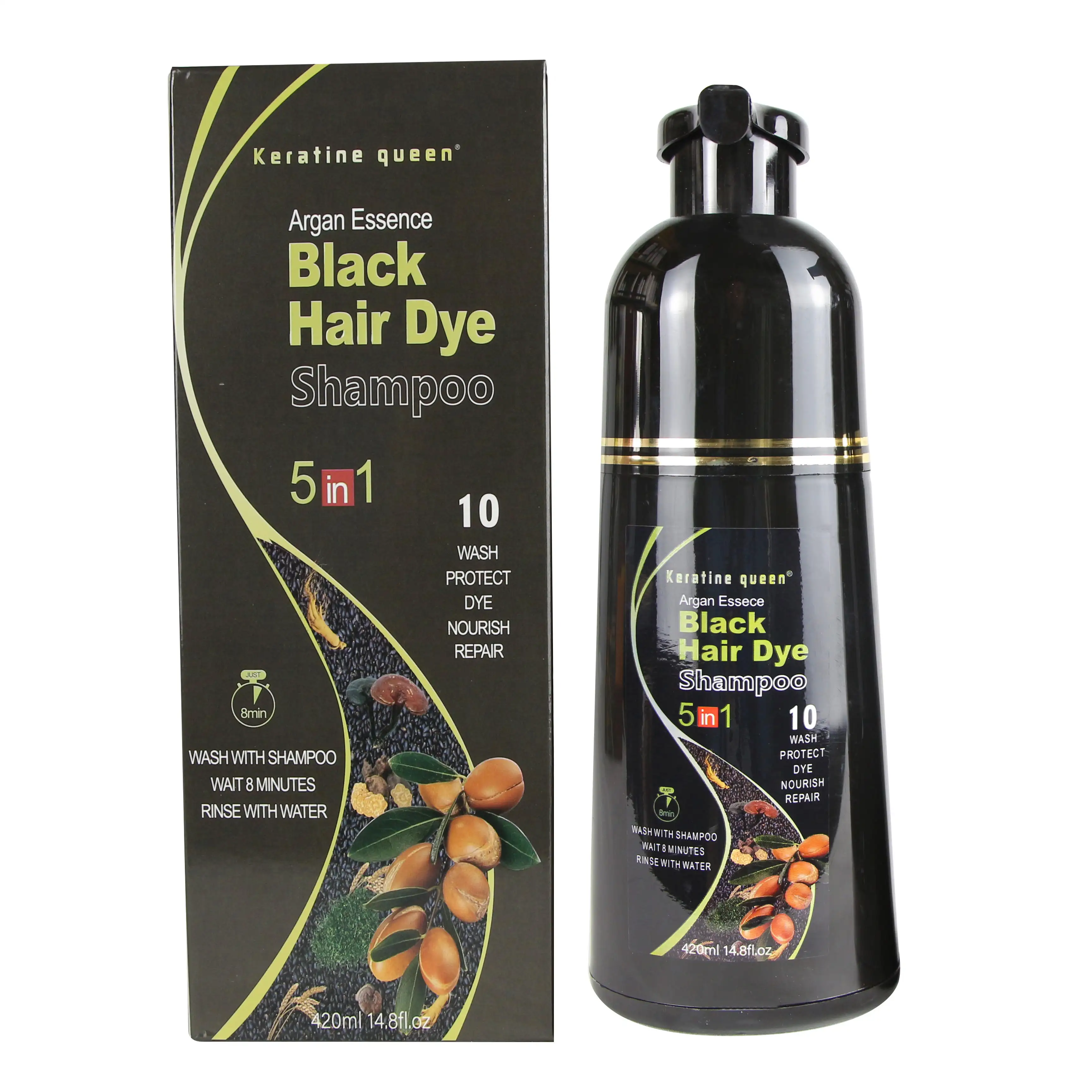 Tintes para el cabello de marca privada, tinte orgánico natural a base de hierbas 3 en 1, champú permanente para tinte de cabello negro y marrón