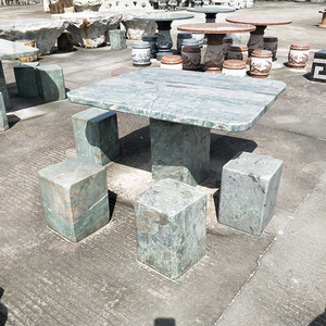 Table et chaises carrées en pierre <span class=keywords><strong>de</strong></span> <span class=keywords><strong>jade</strong></span> naturelle Huaan Nine Dragon, durables et résistantes aux intempéries, pour l'extérieur et le <span class=keywords><strong>jardin</strong></span>. - Product Image 4
