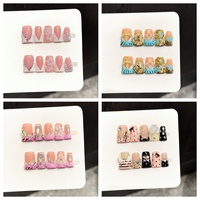 Uñas Postizas Hechas a Mano con Pedrería 3D Brillante, Cobertura Completa, Punta Francesa, Uñas a Presión Tipo Pico de Pato