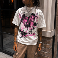 Camiseta con Gráficos de Anime, Estética Y2K, Estampado Vintage, Cuello Redondo, Algodón, Manga Corta Holgada, Verano, Estilo Desgastado, Camiseta de Moda