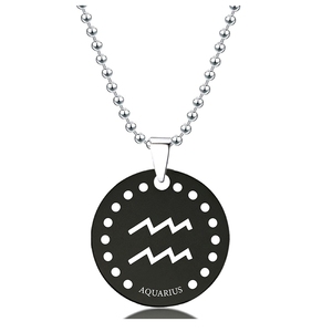 Collana in titanio con ciondolo rotondo in acciaio inossidabile nero inciso, con i 12 <span class=keywords><strong>segni</strong></span> zodiacali, ideale come regalo di Natale per l'Europa - Product Image 2