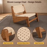 Fauteuil lounge en bois avec assise en toile tressée, style Mid-Century, pour salon, hall d'hôtel, mobilier