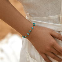 Bracelet en gravier fait main pour femme, style ethnique européen et américain, en cuivre plaqué or véritable 18 carats, turquoise géométrique, couleur inaltérable