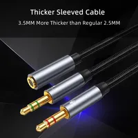 Adaptateur casque-microphone 2-en-1 3,5 mm avec câble AUX et gaine en PVC pour voiture, PC, ordinateur portable, casque de jeu