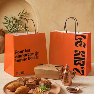 Custom Eco-Friendly Biodegradable Kraft Paper Bag with Handle for Food Delivery <b>Snack</b> Restaurant Takeout - Product Image 1
