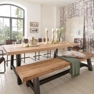 Muebles de Restaurante de Estilo Industrial, Mesa de Conferencia de Madera Maciza con Marco de Metal, Mesa de Comedor Duradera para 6 Personas, Sala de Estar Moderna - Product Image 6