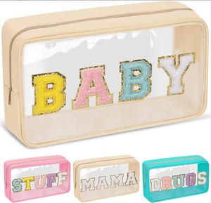 Bolsa de viaje de maquillaje de PVC impermeable de alta calidad, venta al por mayor, bolsa transparente con cremallera de chenilla, bolsa de cosméticos para <span class=keywords><strong>niñas</strong></span> con asa transparente - Product Image 4