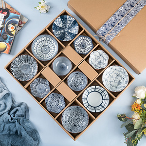 Bộ bát đĩa gốm sứ kiểu Nhật màu xanh lam, kèm hộp quà tặng, dùng cho gia đình - Product Image 5