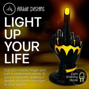 Allude Designs - Estatua de Dedo Medio con Luces LED, Resina Negra y Dorada, Decoración Luminosa para Sala de Estar, Regalo Novedoso - Product Image 1