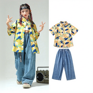 Conjunto de Disfraz de Jazz para Niños y Niñas - Camisa Hawaiana con Estampado Floral + Pantalones Anchos para Baile Callejero, Recital, Carnaval, Poliéster - Product Image 6