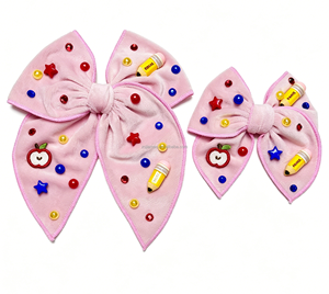 Fiocco in tessuto personalizzato per il ritorno <span class=keywords><strong>a</strong></span> scuola con <span class=keywords><strong>clip</strong></span>, fiocco <span class=keywords><strong>a</strong></span> forma di mela rosa con <span class=keywords><strong>clip</strong></span> - Product Image 4