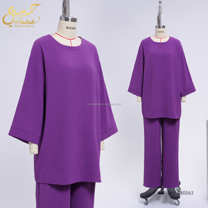 Conjunto de 2 Piezas Habib 2026 para Mujer, Vestido Musulmán Informal Holgado, Top Estampado y Pantalones Anchos, Otoño, Venta al Por Mayor - Product Image 1