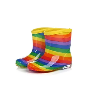 Botas de chuva para crianças, sapatos baratos unissex com cristal de arco-íris antiderrapante para meninos, meninas, pvc, à prova d' água