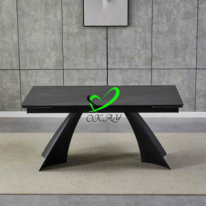 אלגנטי שחור יוקרתי שולחן אוכל מלבן שיש העליון עץ בסיס להמרה עבור ריהוט בית זכוכית מתכת זכוכית - Product Image 4