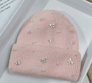Gorros de Punto de Lujo al por Mayor con Cristales de Imitación para Mujer, Gorros de Invierno de Alta Calidad con Pelo de Conejo para Dama - Product Image 2