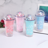 Nueva Botella de Agua de Plástico con Logotipo Personalizado de Unicornio de Verano, Taza con Pajita, Pajita para Beber para Estudiantes, Taza de Plástico Aislada
