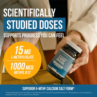 L-Méthylfolate 5-MTHF 15mg Plus Méthyl B12 Forme Active Capsules Végétaliennes Faible Teneur en Sucre Soutien Cérébral, Humeur, Cœur et Nerfs Complément Alimentaire