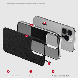 เหมาะสำหรับเคสโทรศัพท์หนังแท้สำหรับ <span class=keywords><strong>iPhone</strong></span> พร้อมเลนส์โลหะและฝาครอบป้องกันชุบด้วยไฟฟ้า - Product Image 3