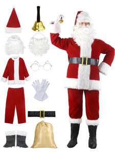 Costume de Père Noël en velours rouge de luxe pour Noël, costumes de Père Noël pour hommes pour adultes - Product Image 2