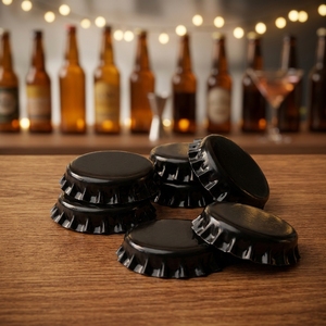 Capsules couronne en fer blanc de 29 mm de qualité alimentaire, résistantes à la <span class=keywords><strong>pression</strong></span> et étanches, pour bouteilles de <span class=keywords><strong>champagne</strong></span> et de vin mousseux, avec logo et couleur personnalisés - Product Image 1