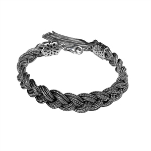 Pulsera de Plata de Ley S925 con Borla Trenzada, Estilo Étnico de Alta Gama y Acabado Retro Envejecido, Hecha <span class=keywords><strong>a</strong></span> <span class=keywords><strong>Mano</strong></span> - Product Image 5