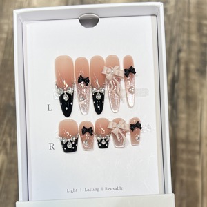 Presse longue nue chic sur les ongles-faux ongles en forme de cercueil amande-colle de haute qualité sur les ongles pour les femmes - Product Image 1