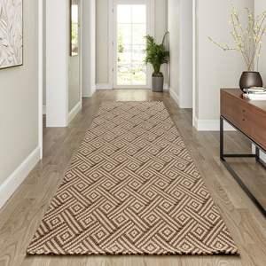 Alfombra de Cocina Tejida Geométrica de Poliéster y Algodón, Alfombra Larga Antideslizante para Pasillo, Color Marrón - Product Image 1