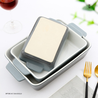 Ensemble de 3 plats à gratin rectangulaires gris dégradé, plat à lasagne personnalisé, ensemble de plats à pâtisserie en céramique