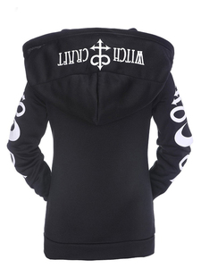 Felpe <span class=keywords><strong>con</strong></span> Cappuccio Stampa Gotica Punk 5XL da <span class=keywords><strong>Donna</strong></span>, Giacca <span class=keywords><strong>Nera</strong></span> a Maniche Lunghe <span class=keywords><strong>con</strong></span> <span class=keywords><strong>Cerniera</strong></span>, Cappotto Casual Autunno Inverno, Top <span class=keywords><strong>con</strong></span> Cappuccio Femminile - Product Image 6