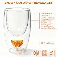 Lot de 2 gobelets en verre à double paroi de 300 ml, isolés, résistants à la chaleur, avec motif mignon en forme de tranches d'orange, sans BPA, durables, cadeau de fête