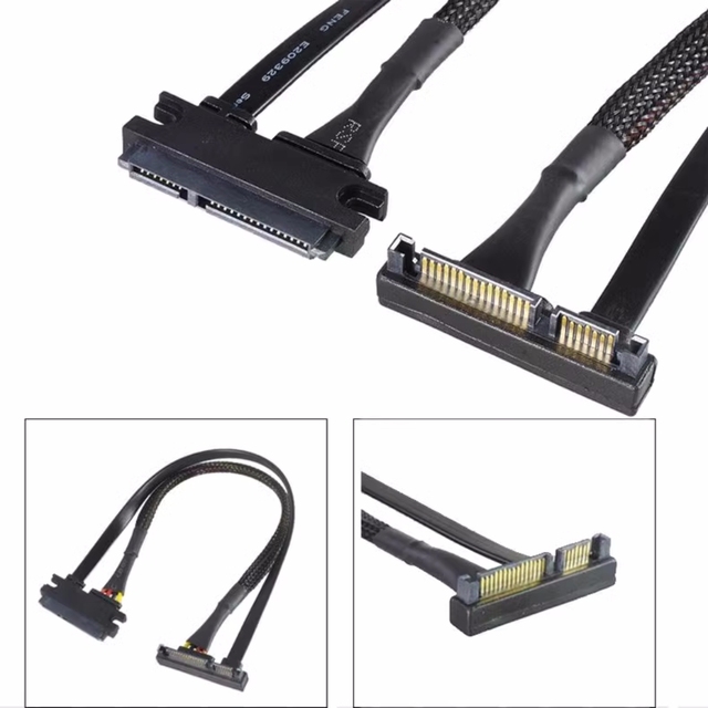 50CM Sata 3.0 22 Pin Male to Female Sata Extension Right up Angle Male to Female 7+15 Pin Sata Data Power Cable for Hard Disk