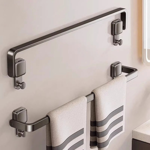 Porte-serviettes à ventouse, sans perçage pour salle de bain, barre pliable, rangement, support mural pour salle de bain, nouveau style en aluminium spatial - Product Image 2