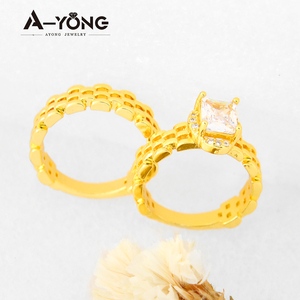 Original Design Wedding <b>Couple</b> <b>Rings</b> 21k Gold Plated Italian Sparkly Zirconia Unique Personality <b>Ring</b> for Gift - Product Image 3