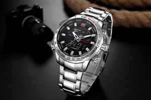 <span class=keywords><strong>Naviforce</strong></span> นาฬิกาสปอร์ตสแตนเลสสำหรับผู้ชาย, นาฬิกาดิจิทัลอนาล็อก LED สำหรับผู้ชายนาฬิกาควอทซ์สแตนเลสผู้ชาย - Product Image 5