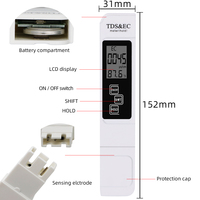 Affichage LCD numérique Portable TDS EC Temp Meter 3-en-1 0-5000ppm Qualité de l'eau PH Mètre Rétro-éclairage Qualité de l'eau portable