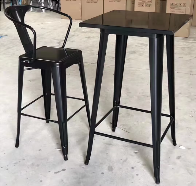 Industrial Design Style Metal Bar Square Table Chair Sets High Quality Garden Cafe Party Commercial Furniture for Hotel Mall
