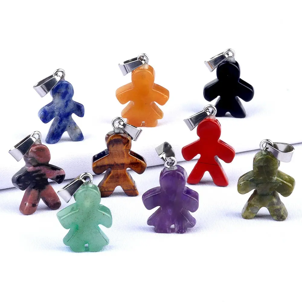 Natural Gemstone Boy Girls Statue Pendant Stone Figure Jewelry Charms for Jewelry Making DIY Accessories