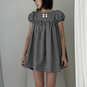 Vestido Mini Casual de Verano para Niñas, con Estampado Digital a Cuadros, Cuello Alto, Cintura Alta, Corte en A, Manga Corta, Ecológico y Bonito - Product Image 6